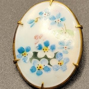 Vintage Hand Painted Floral Porcelain Pin
